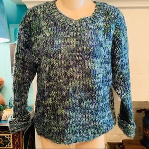 NEW LUXE BLUEGREEN HEATHER TWEED SWEATER